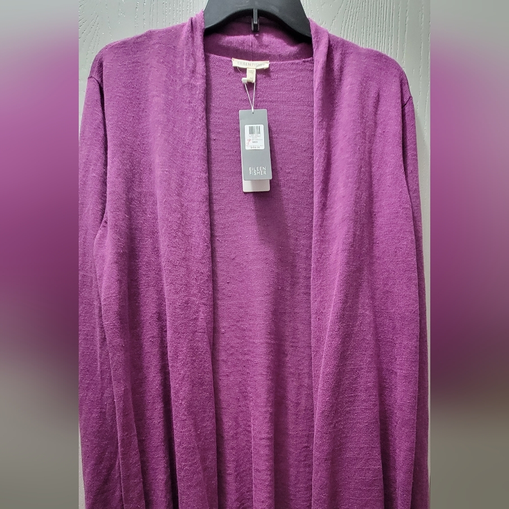 Eileen Fisher Purple Sweater Lightweight Fine Gauge Linen